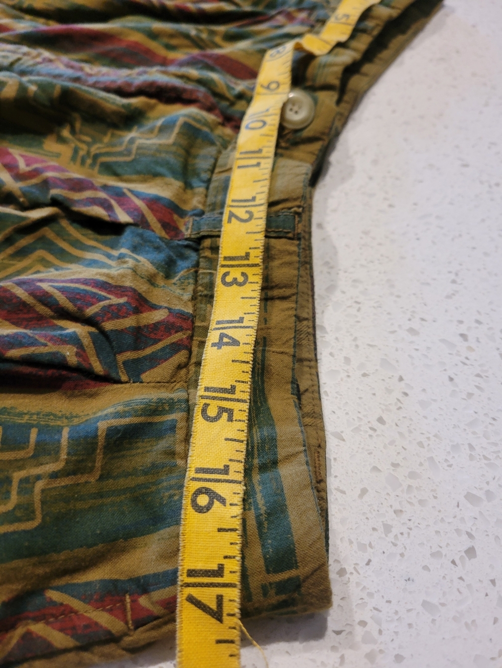 Vintage 80s Boho Geometric Pattern High-Waist Shorts in Green, Teal & Burgundy - Picture 5 of 8